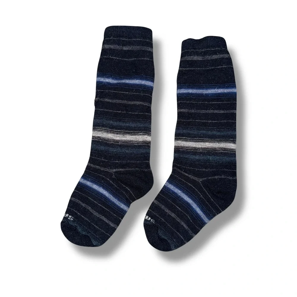 Smartwool Striped Socks Kids Large Blue Excellent Merino Wool‎ Hiking Thermal